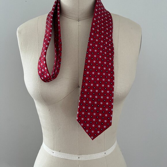 Black Brown 1826 Men's Necktie Red Tie Flowers Polyester/Silk - Picture 1 of 4